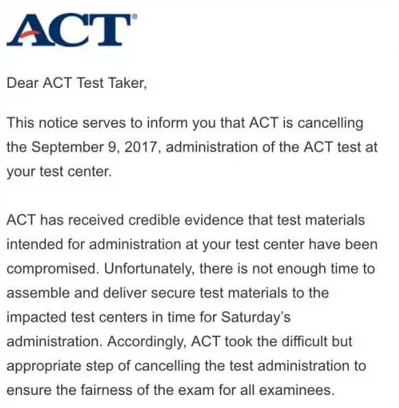 突发!9月ACT亚洲多个考场被取消